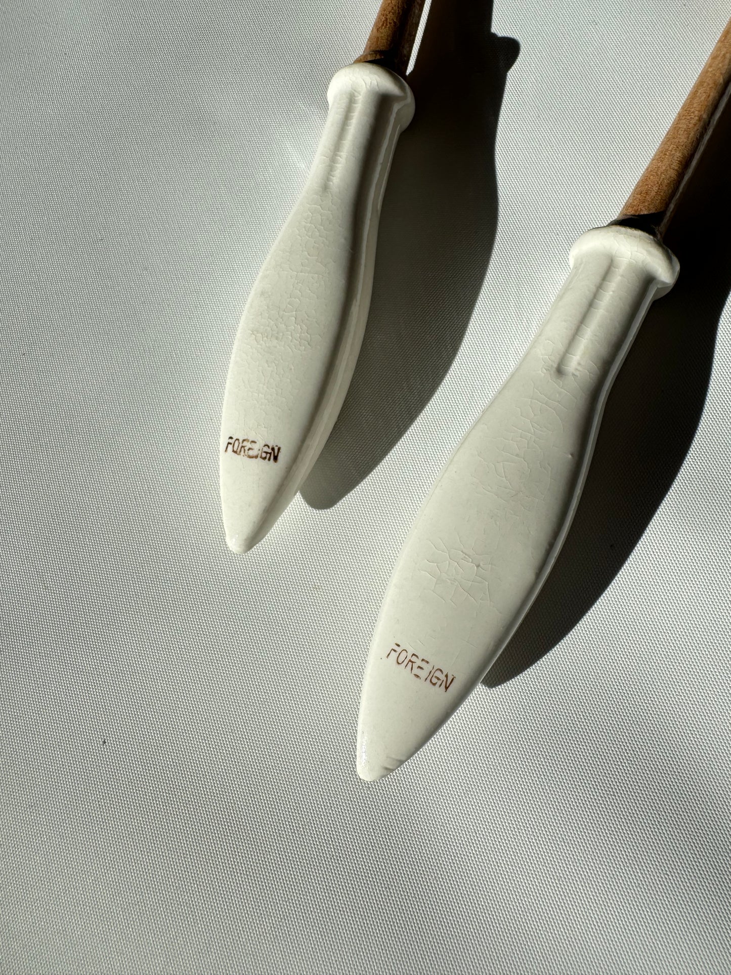 Wooden Salad Spoon & Fork with Ceramic Handles | Vintage Retro Kitchenalia | Serveware |