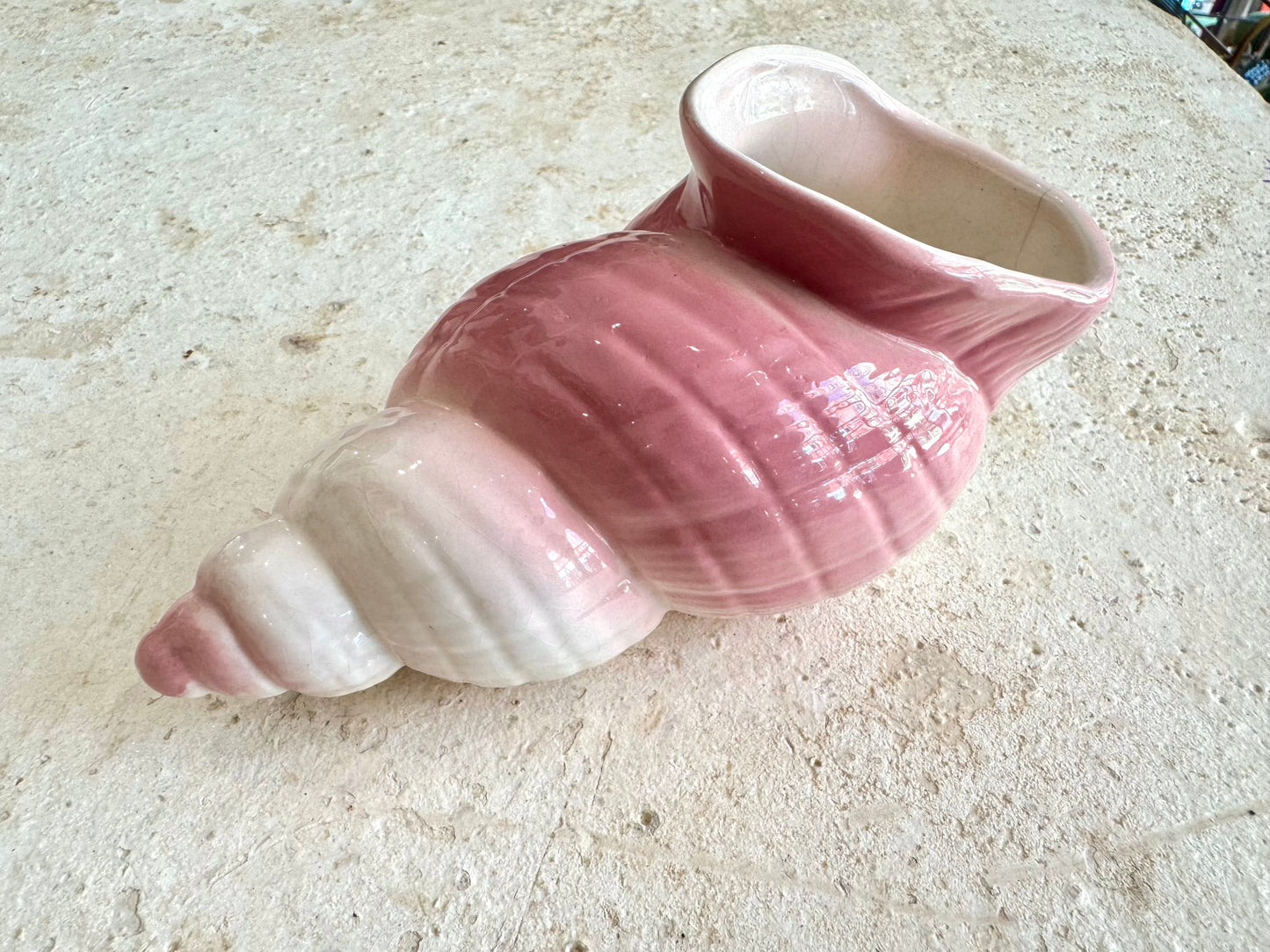 Pink Ceramic Shell Vase/Pot | Vintage Retro | Nautical Beach House | Kitsch Decor |