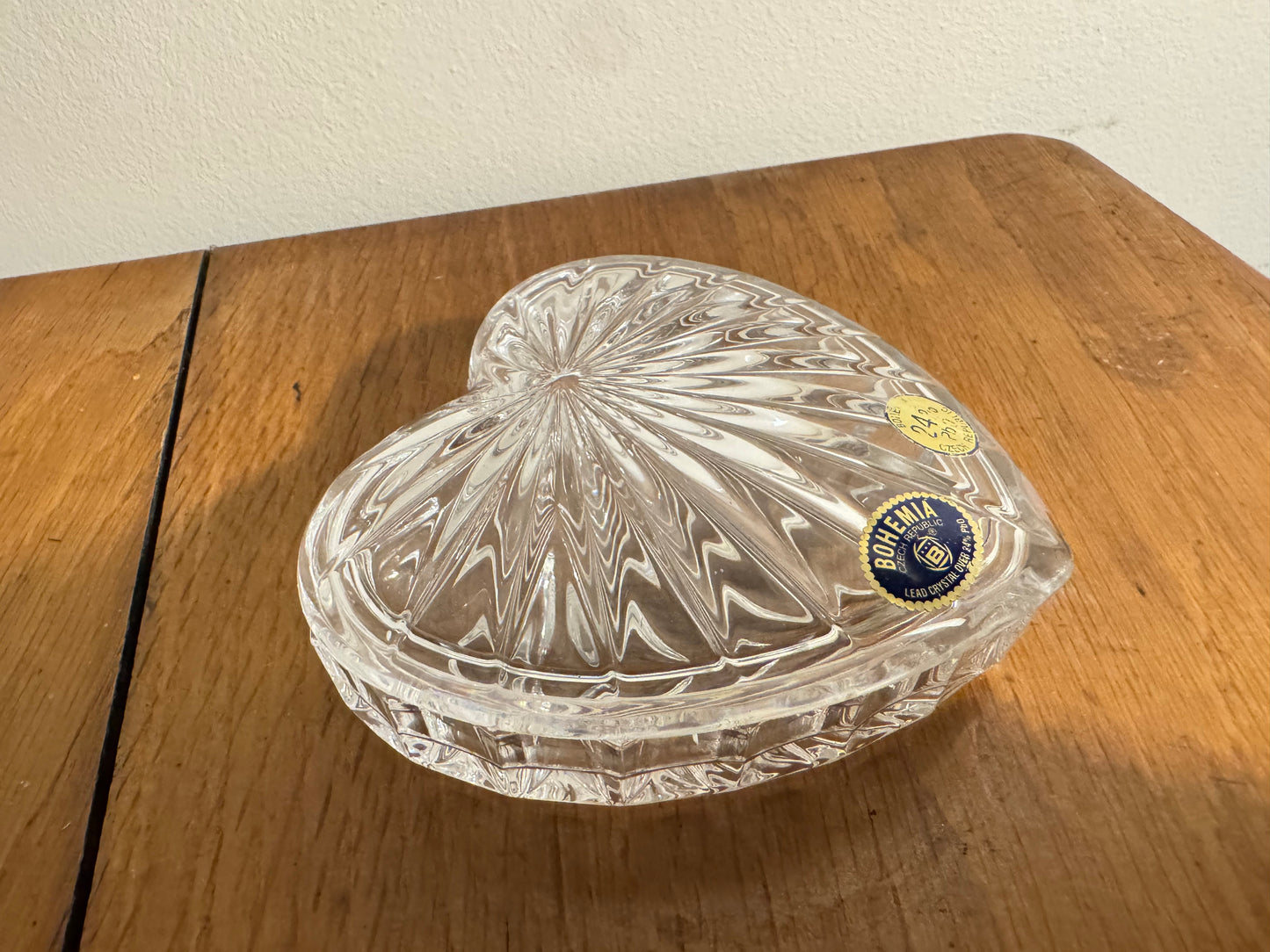 Bohemia Crystal Heart Shaped Lidded Trinket Dish | Vintage Retro |