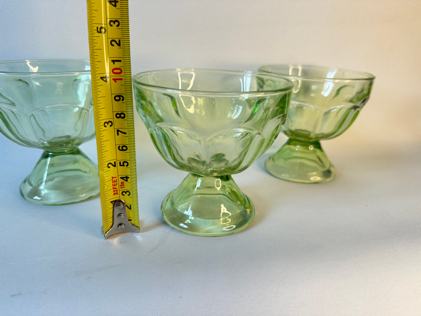 Green Depression Glass Sundae Dessert Bowls | Set of 3 | Vintage Retro |