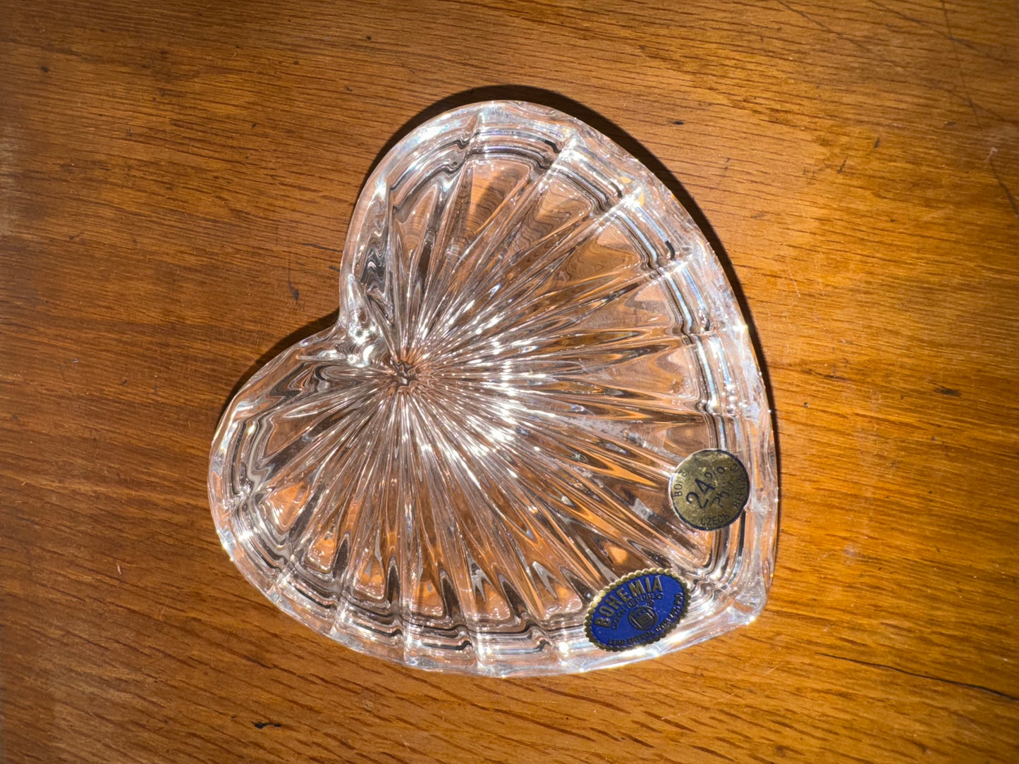 Bohemia Crystal Heart Shaped Lidded Trinket Dish | Vintage Retro |