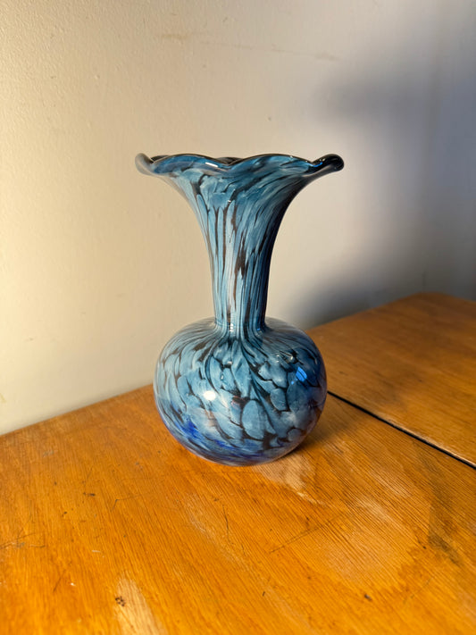 Blue Art Glass Vase with Flared Rim | Vintage Retro Decor | Quirky Unusual |