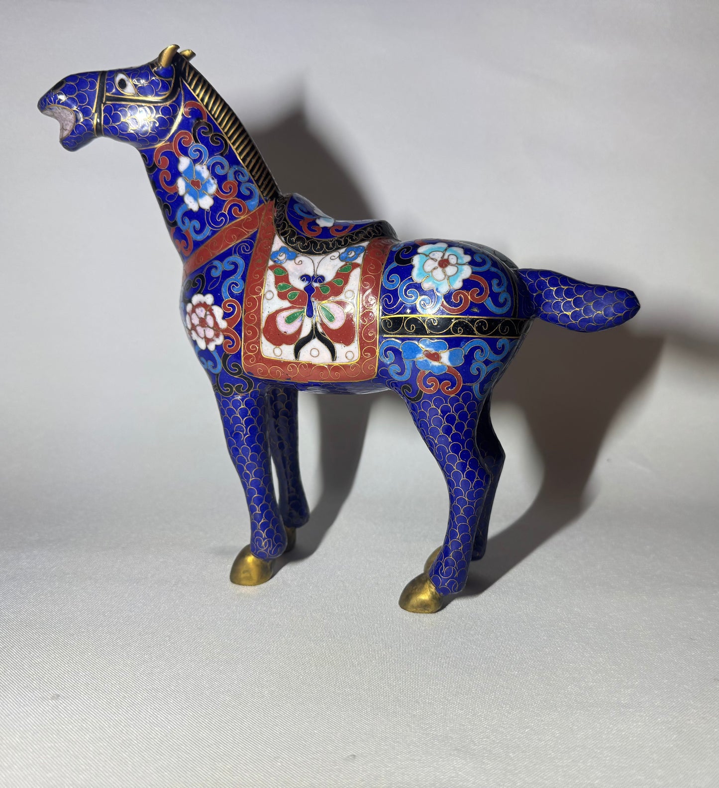 Blue Floral Cloisonné Horse