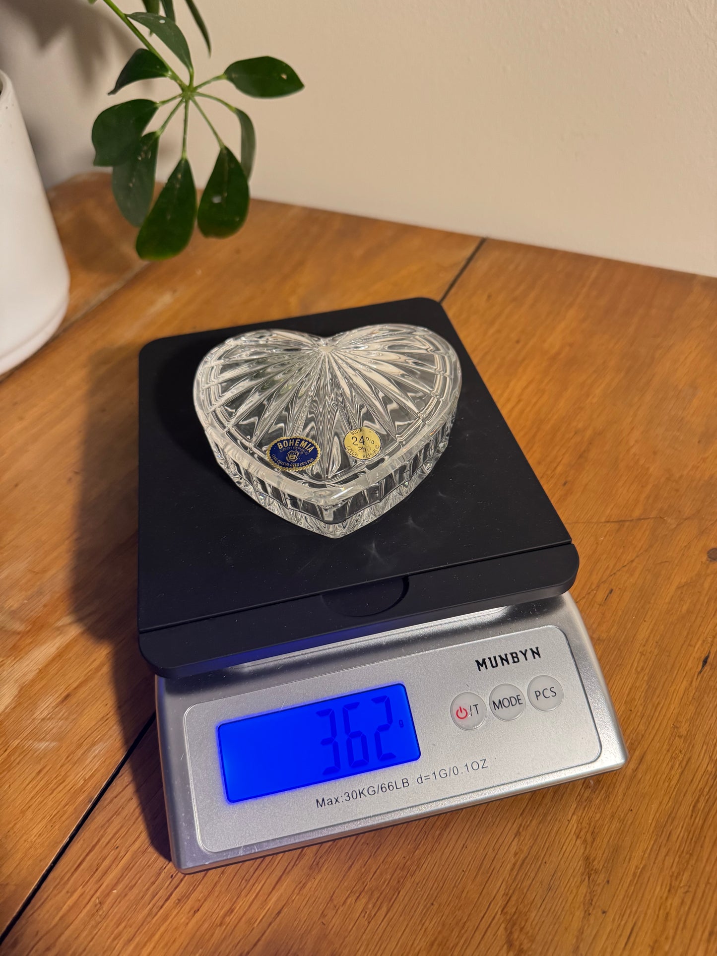 Bohemia Crystal Heart Shaped Lidded Trinket Dish | Vintage Retro |