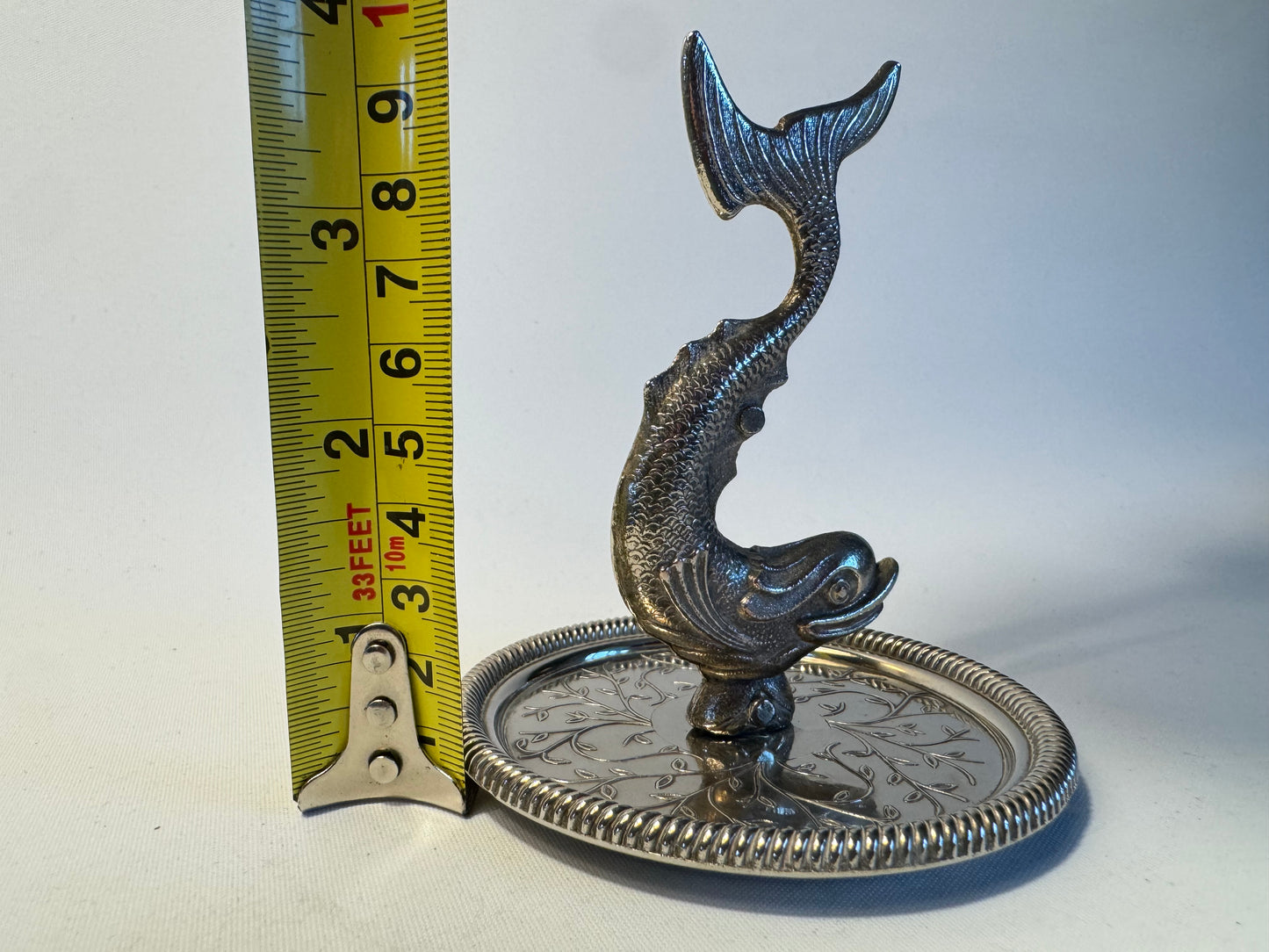 Silver Trinket Dish with Dolphin | Vintage Antique Style | Ring & Jewellery Dish | Zodiac Plate of England |