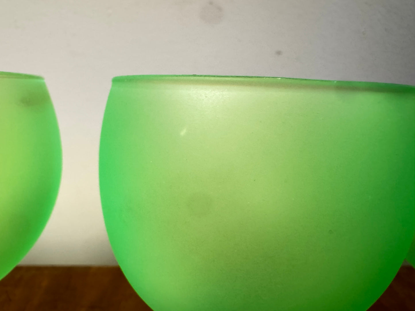 Set of 5 Frosted Uranium Wine Glasses | Luminarc France Techno Neon Green | Vaseline Glass | Vintage Retro Quirky Barware |