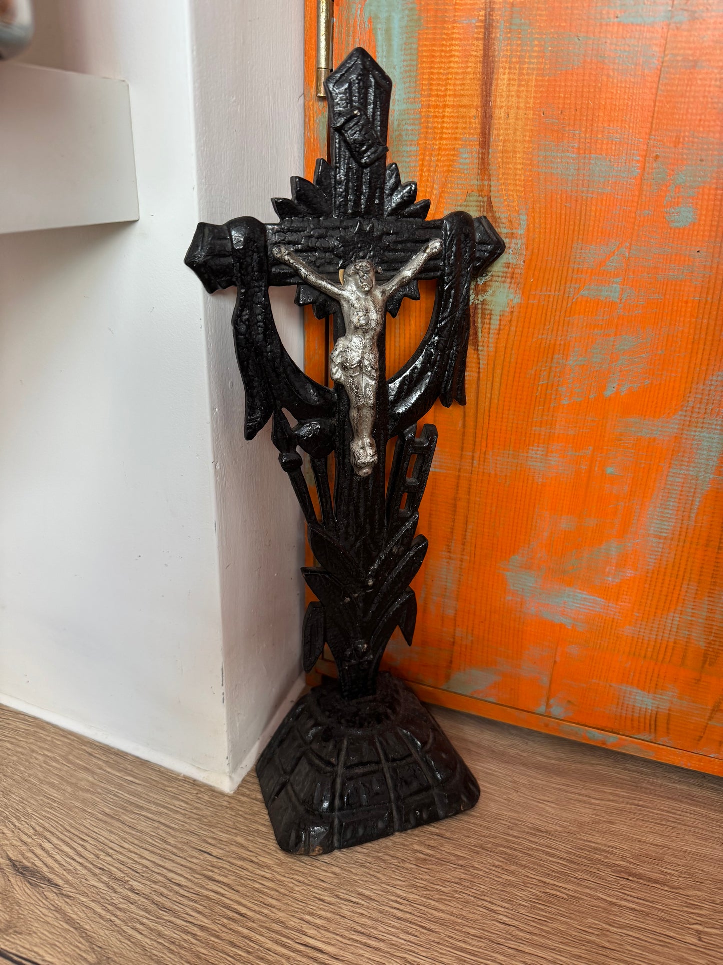Religious Wooden Hand Carved Crucifix w/ Metal Jesus Inri  | Holy Catholic Home Decor | Antique Style |
