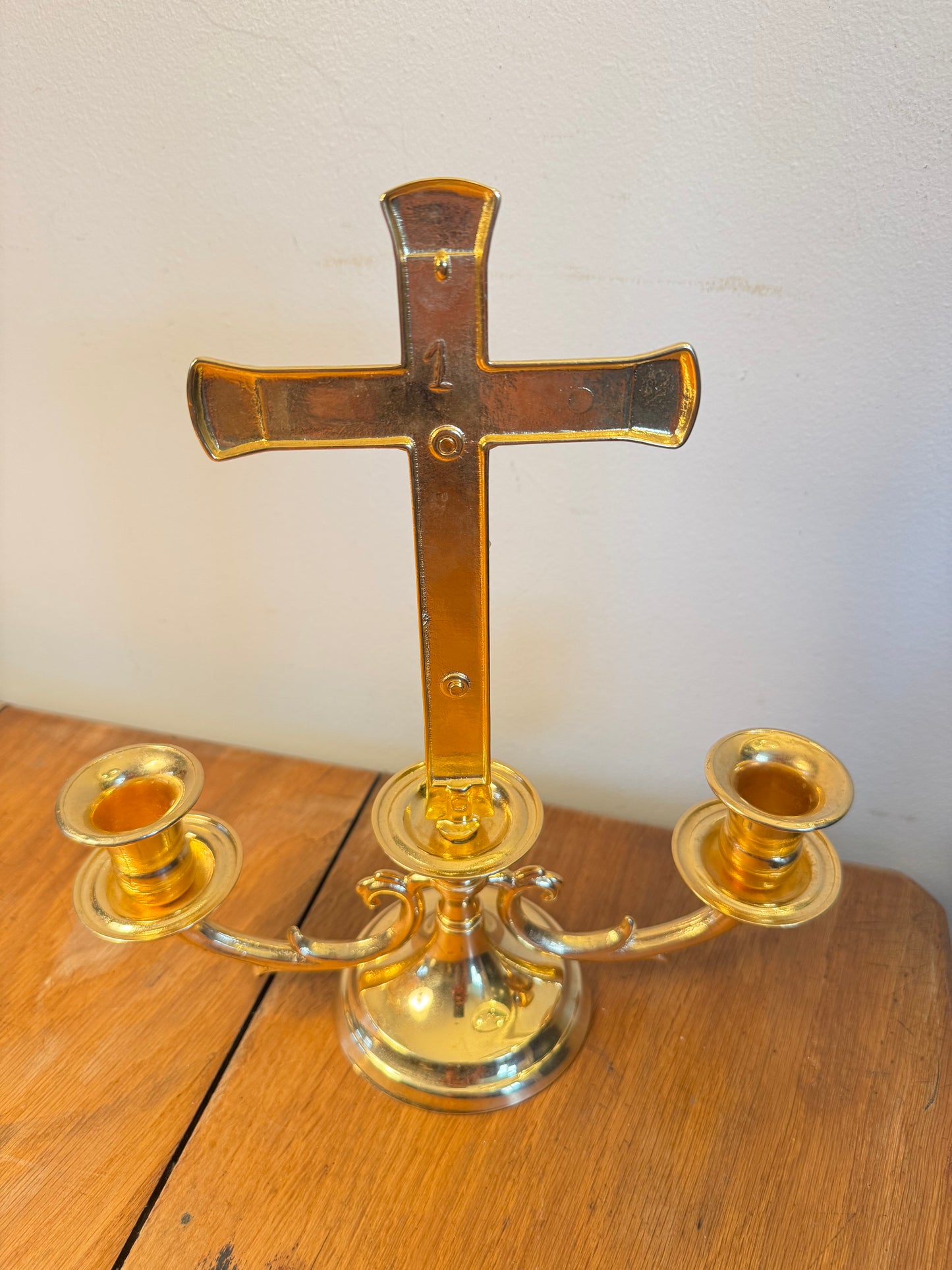 Gold Altar Candelabrum | Religious Crucifix Double Candelabra | Home Decor |