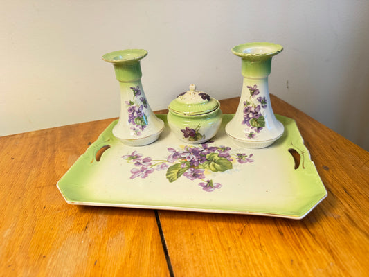Green Ceramic 4 Piece Vanity Set | Dressing Table | Retro Unique |