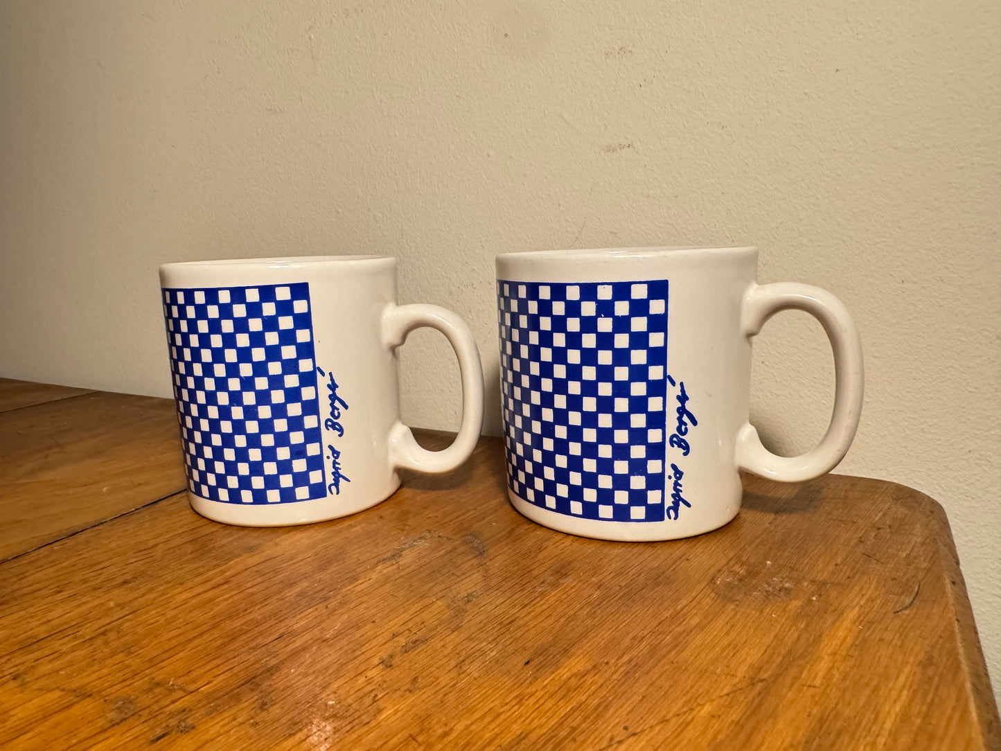 Vintage 1980's Ingrid Berger Mug FPC Blue & White Check Ceramic Coffee / Tea | Retro | Made in England |
