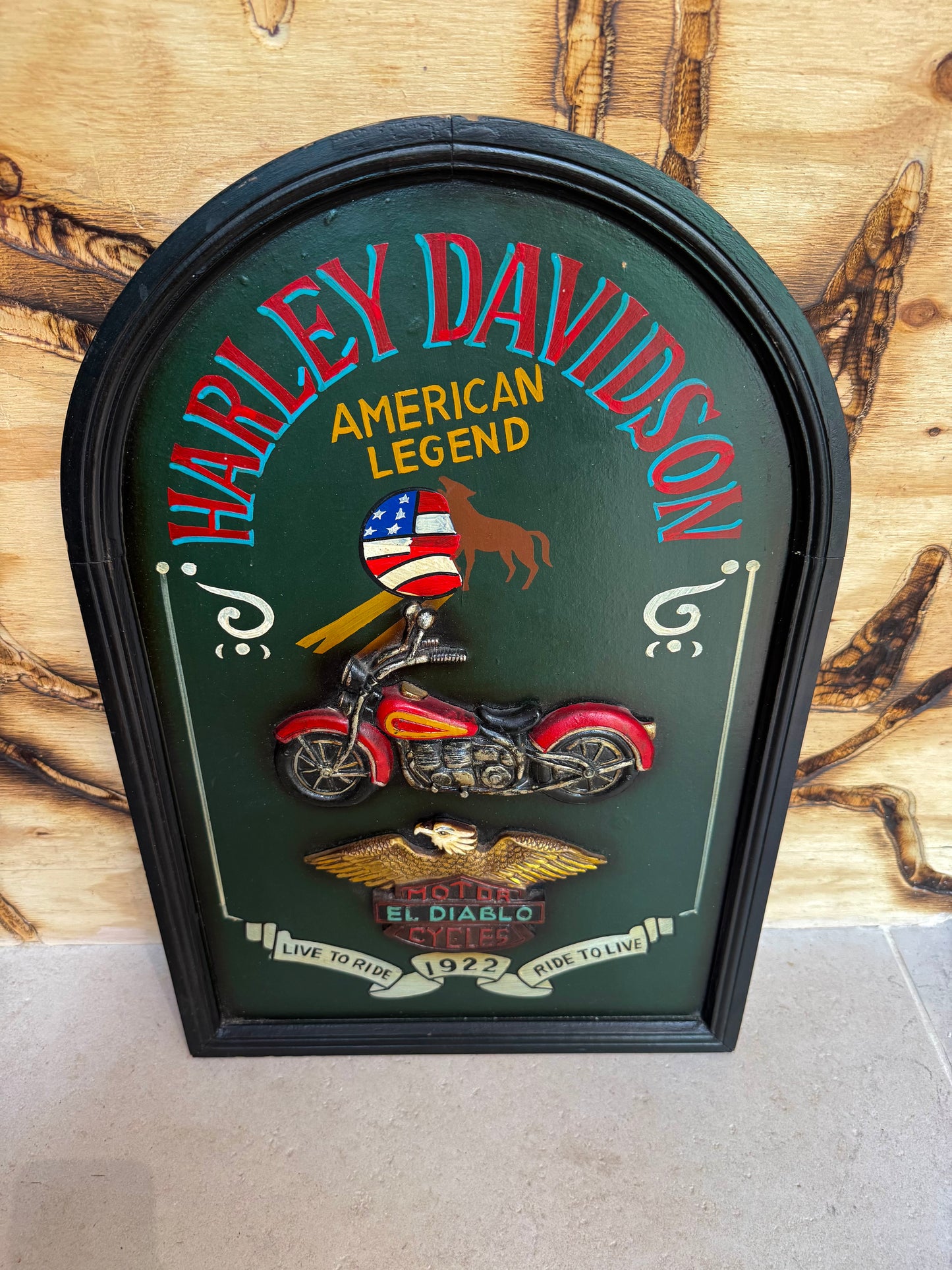 Harley Davidson Hand Painted Wall Decor | El Diablo Live to Ride |