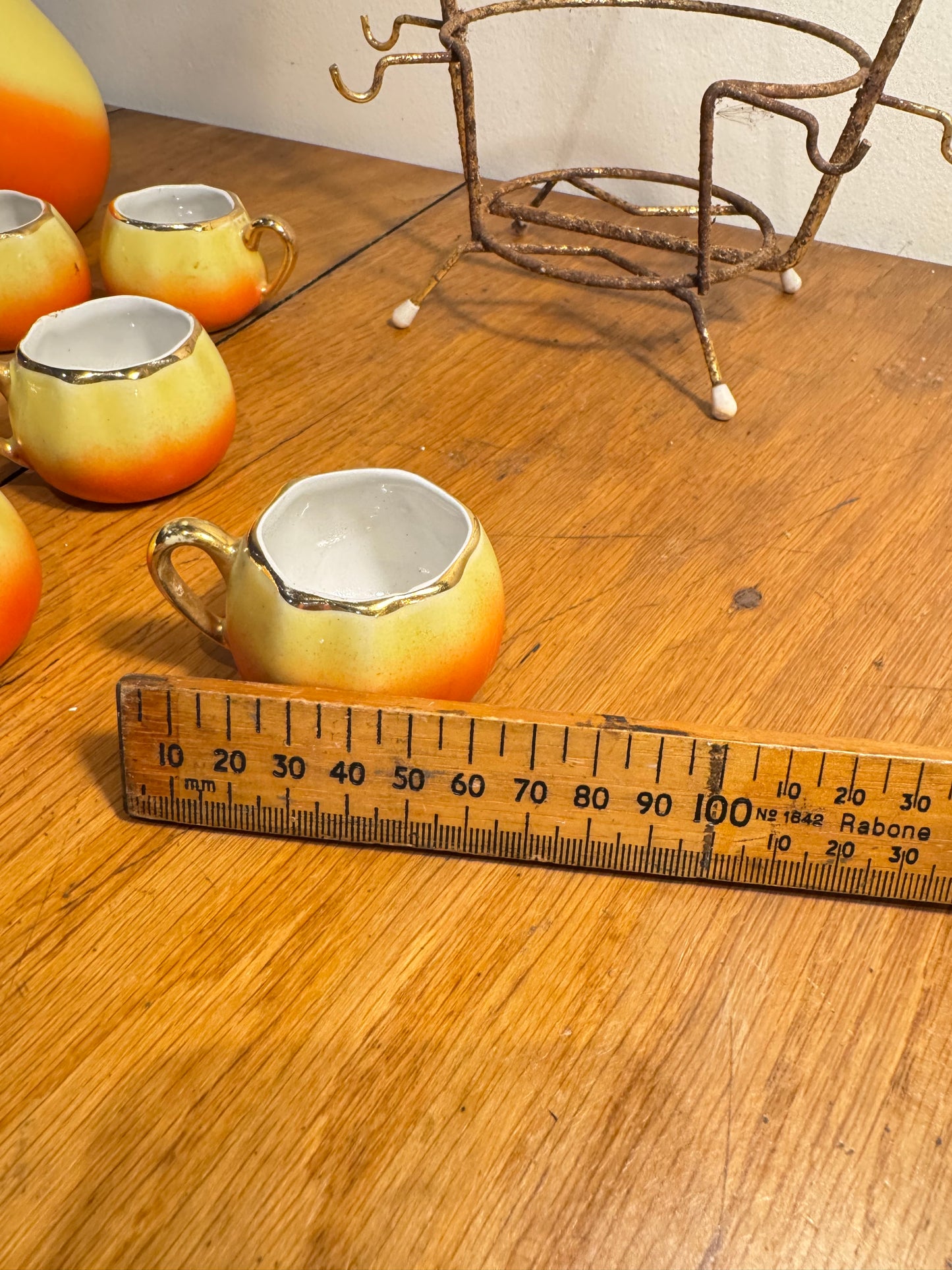 French Pear Liqueur Decanter Set with Stand & Cup Holder | Vintage Retro Quirky Barware |