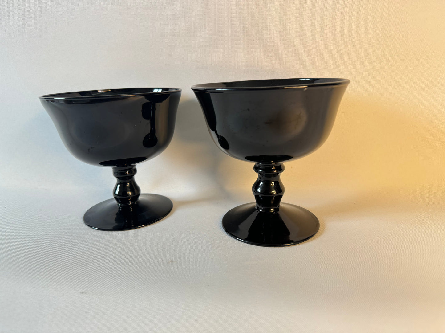 Black Glass Cocktail Coupes | Set of 2 | Large Champagne Glass Coupes | Vintage Retro |