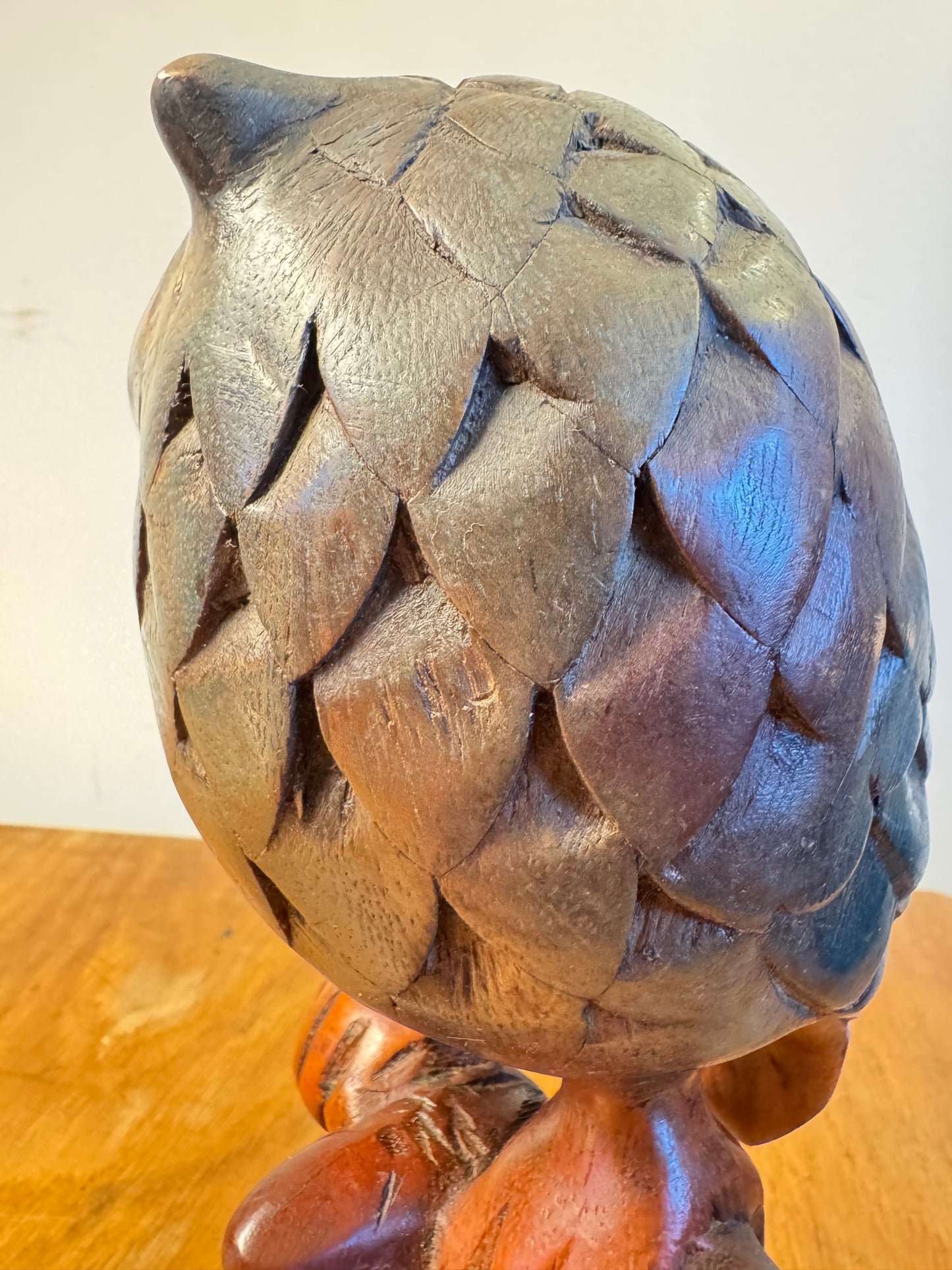 Handcarved Wooden Owl | Vintage Quirky Decor | Folk Art | Bird Sculpture |