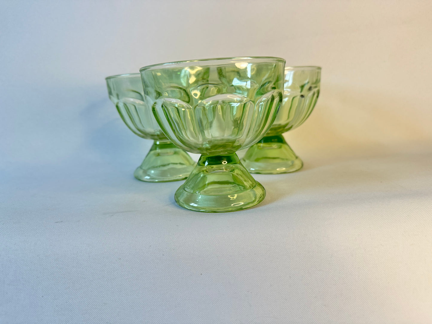 Green Depression Glass Sundae Dessert Bowls | Set of 3 | Vintage Retro |