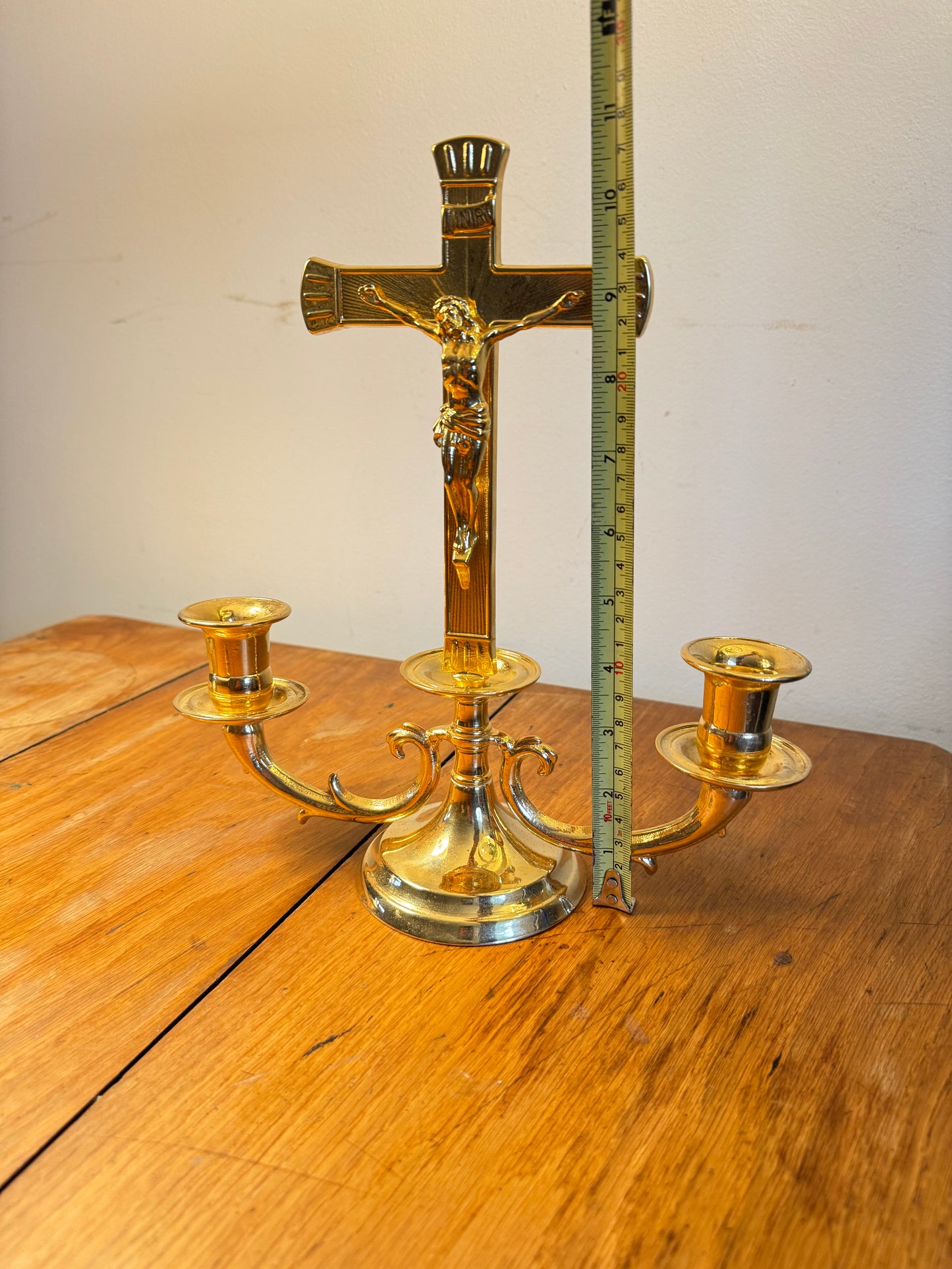Gold Altar Candelabrum | Religious Crucifix Double Candelabra | Home Decor |