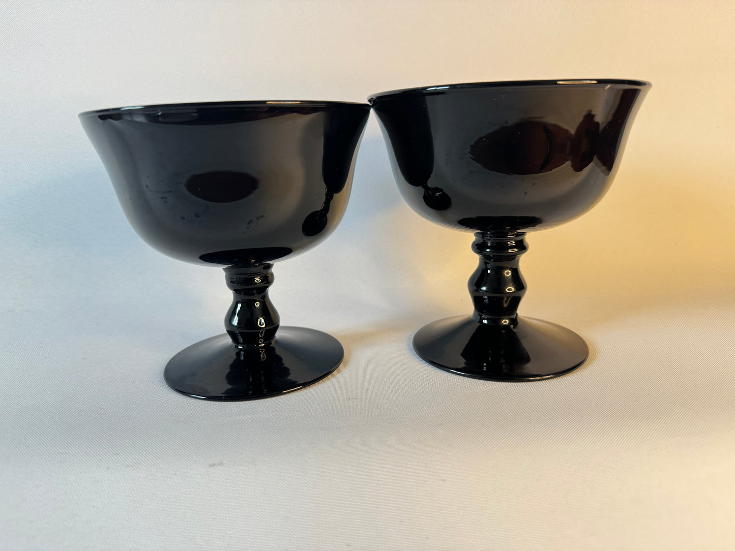 Black Glass Cocktail Coupes | Set of 2 | Large Champagne Glass Coupes | Vintage Retro |