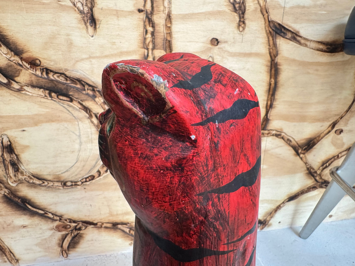 Large Wooden Hand Carved Cat | Folk Art |Vintage Retro | Decor | Quirky Unique |