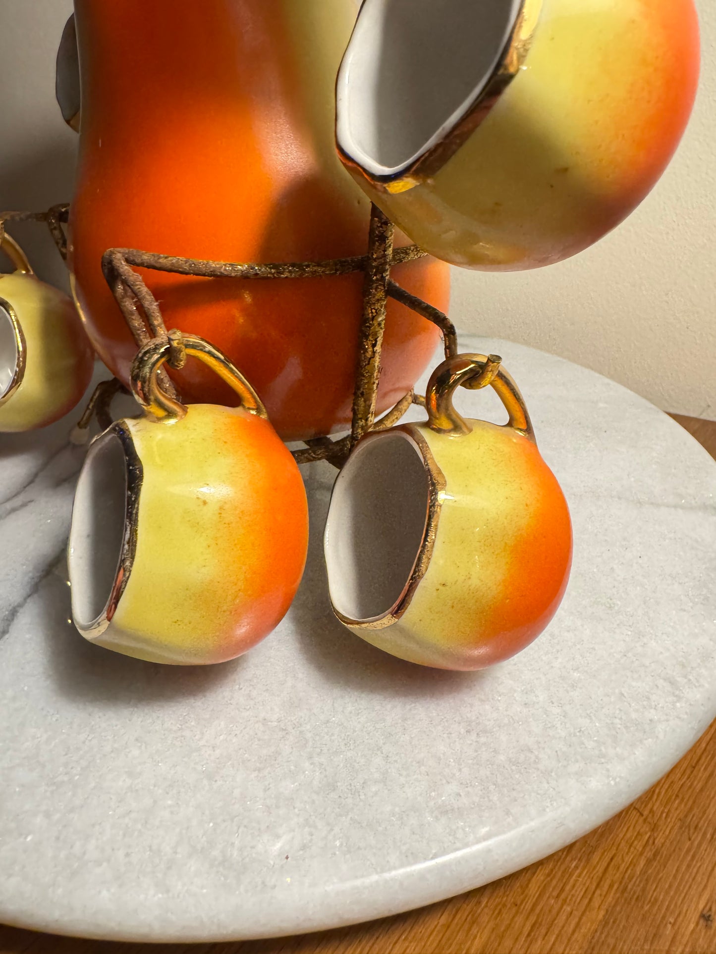 French Pear Liqueur Decanter Set with Stand & Cup Holder | Vintage Retro Quirky Barware |