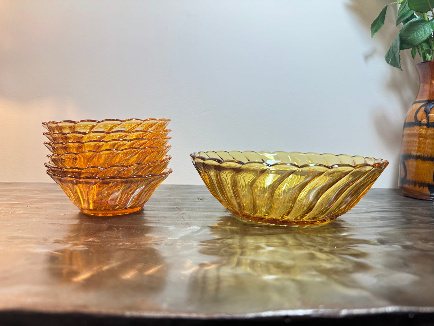 Glass Dessert Bowl Set. Bagley England. Vintage Depression Glass.