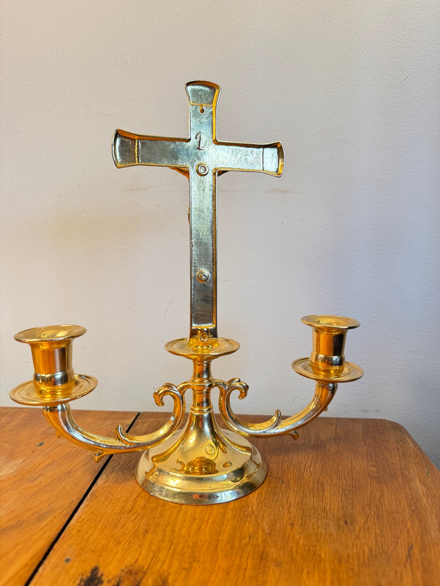 Gold Altar Candelabrum | Religious Crucifix Double Candelabra | Home Decor |