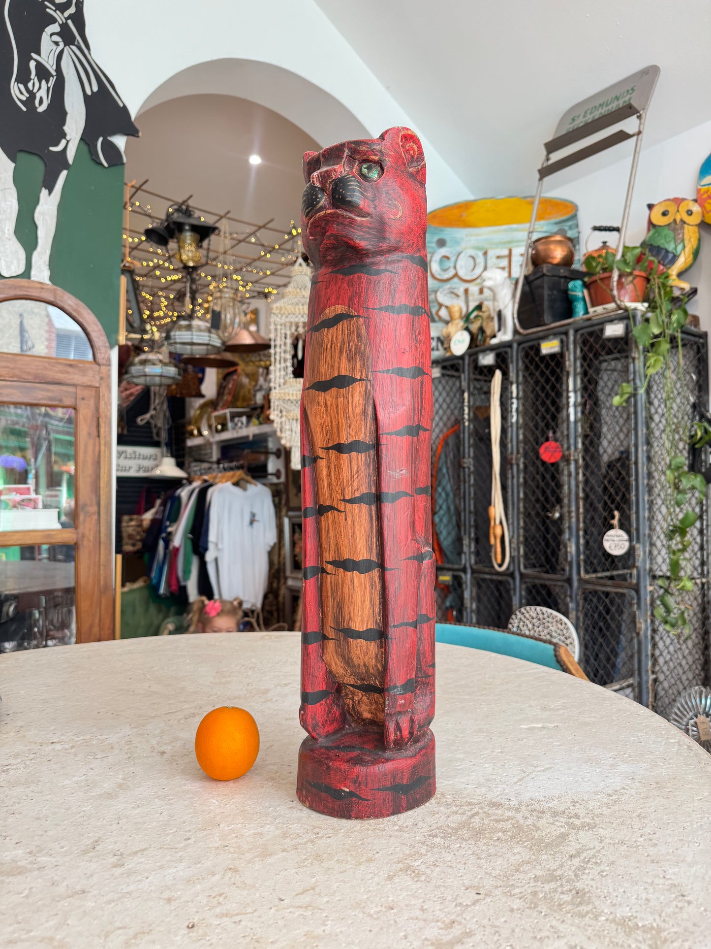 Large Wooden Hand Carved Cat | Folk Art |Vintage Retro | Decor | Quirky Unique |
