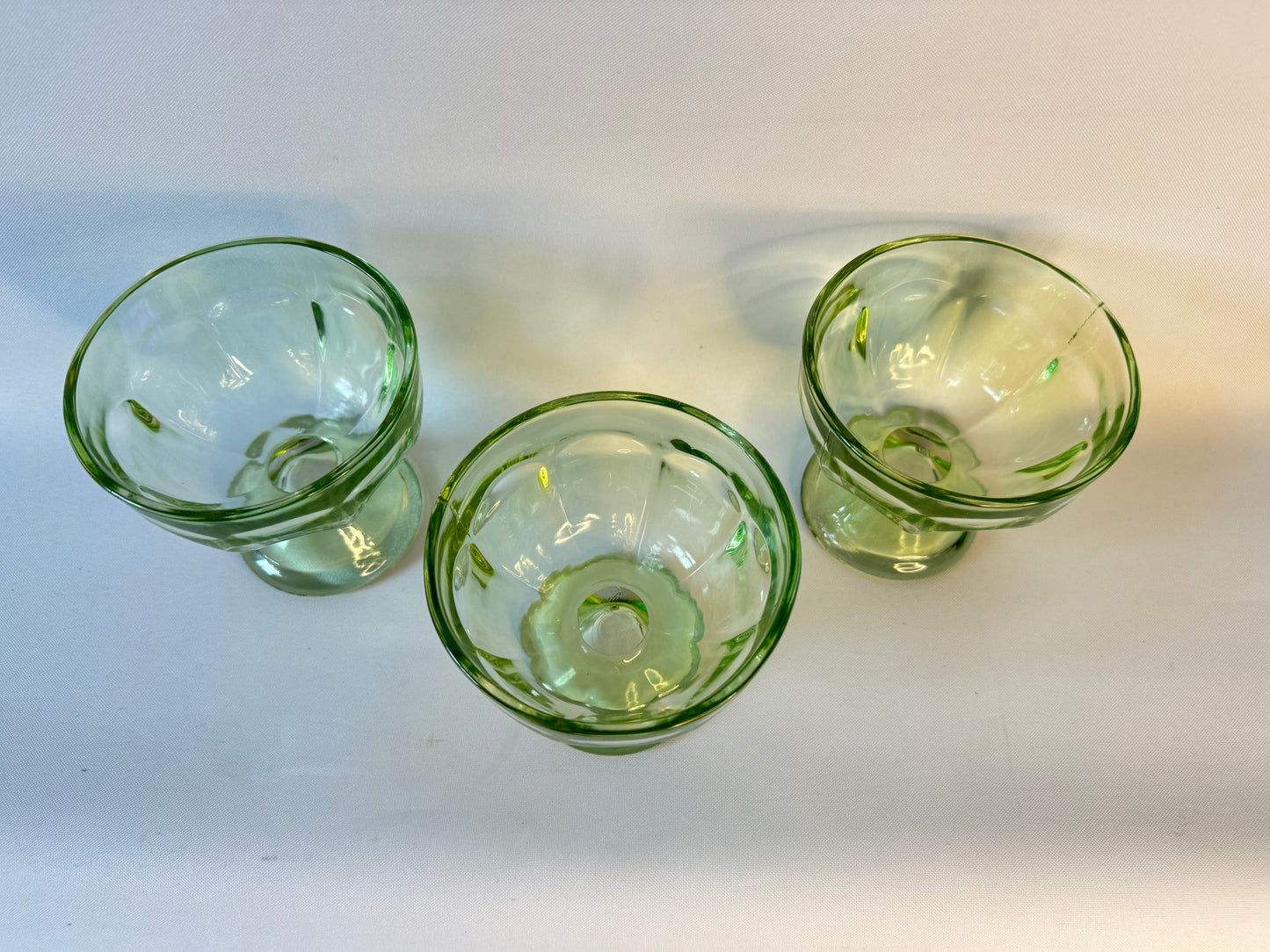 Green Depression Glass Sundae Dessert Bowls | Set of 3 | Vintage Retro |