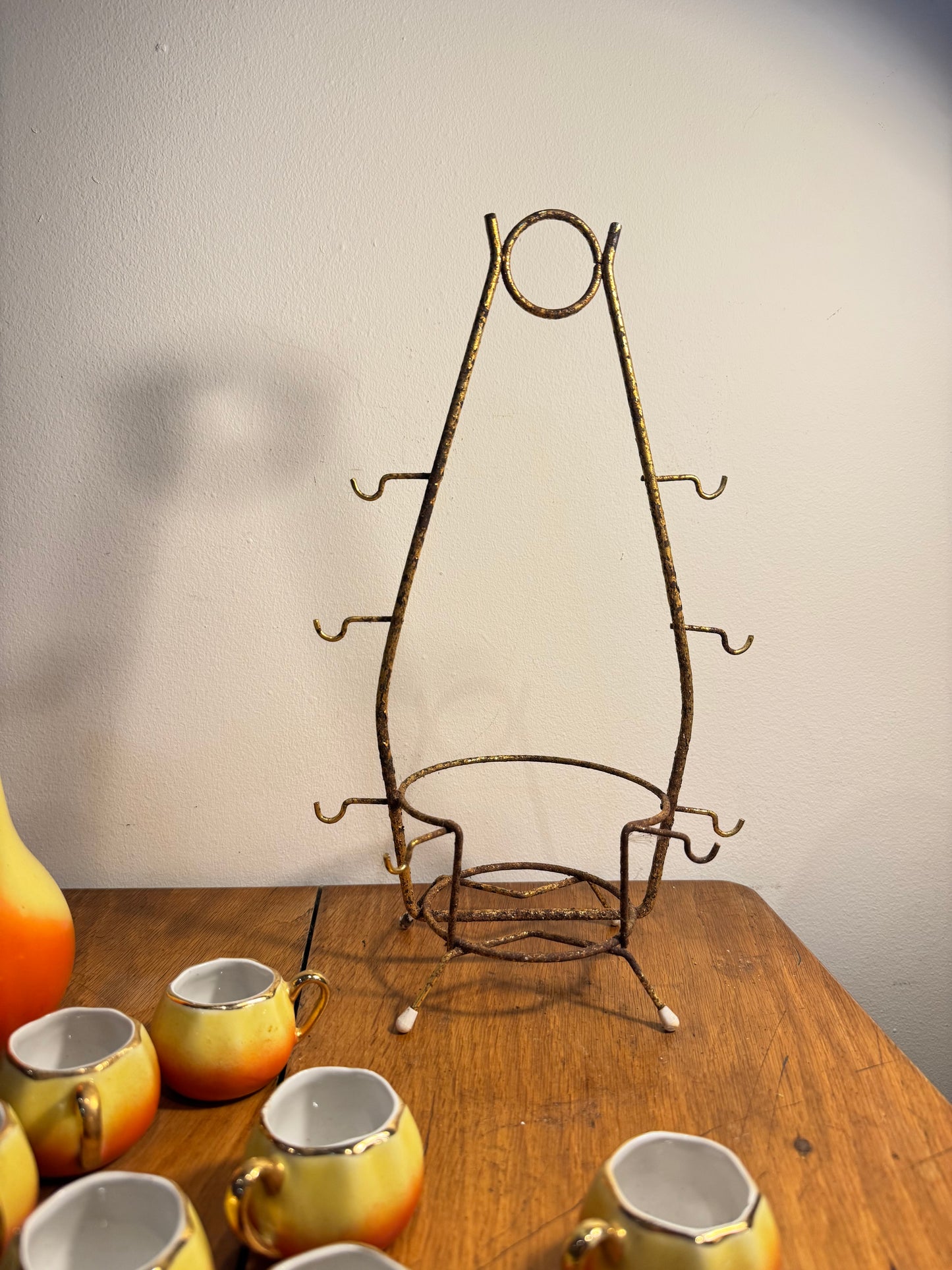 French Pear Liqueur Decanter Set with Stand & Cup Holder | Vintage Retro Quirky Barware |