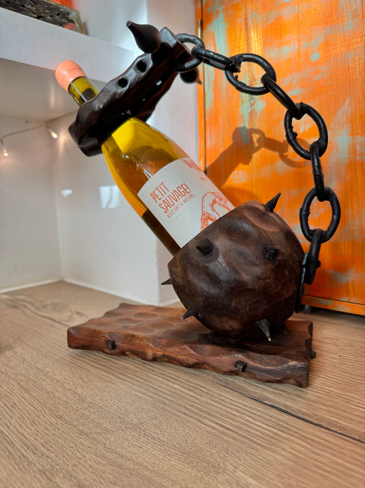 Brutalist Ball and Chain Wine Bottle Holder | Medieval Gothic Style | Vintage Retro Mid Century |