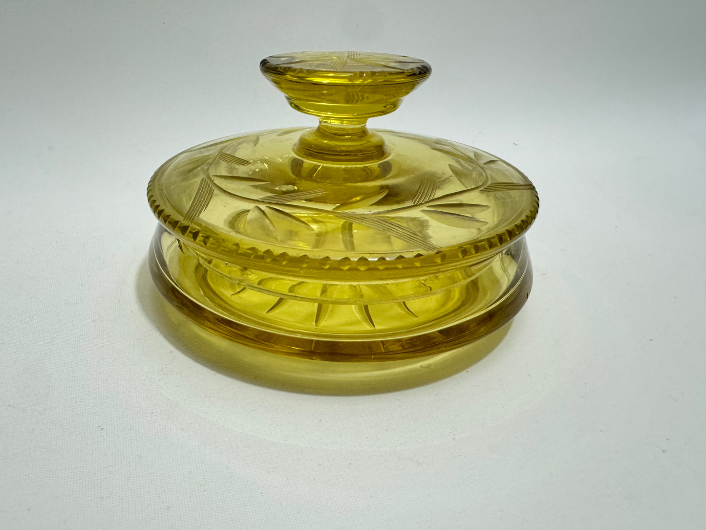 Etched Glass Lidded Trinket Dish | Vintage Retro |