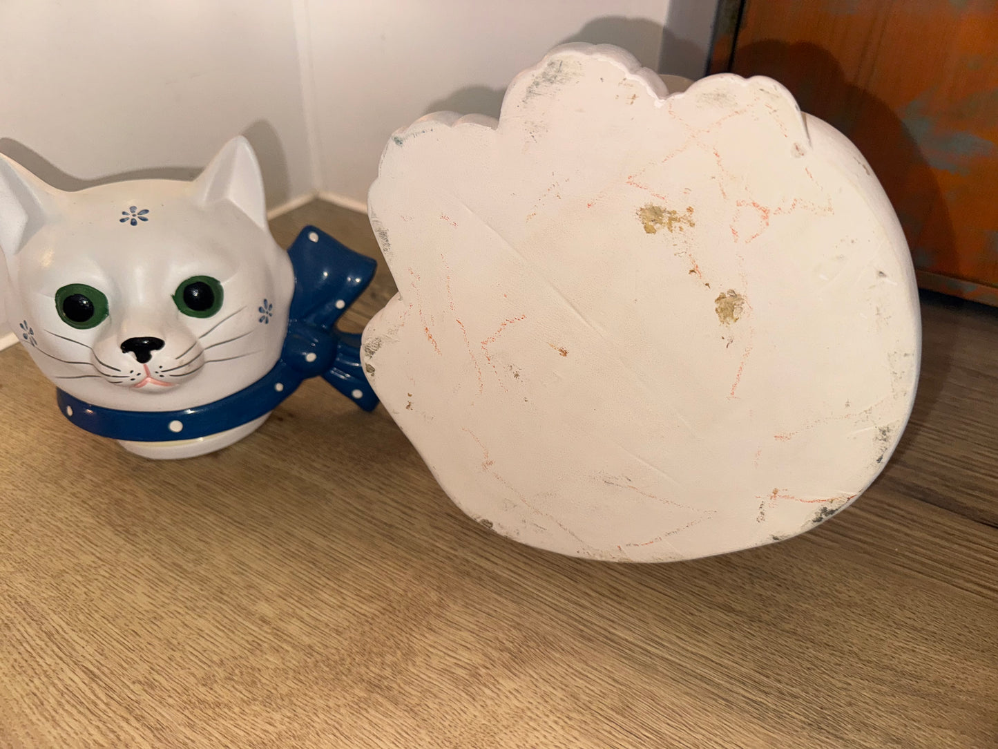 Ceramic White Cat Cookie Jar | Vintage Unique Quirky Kitsch |