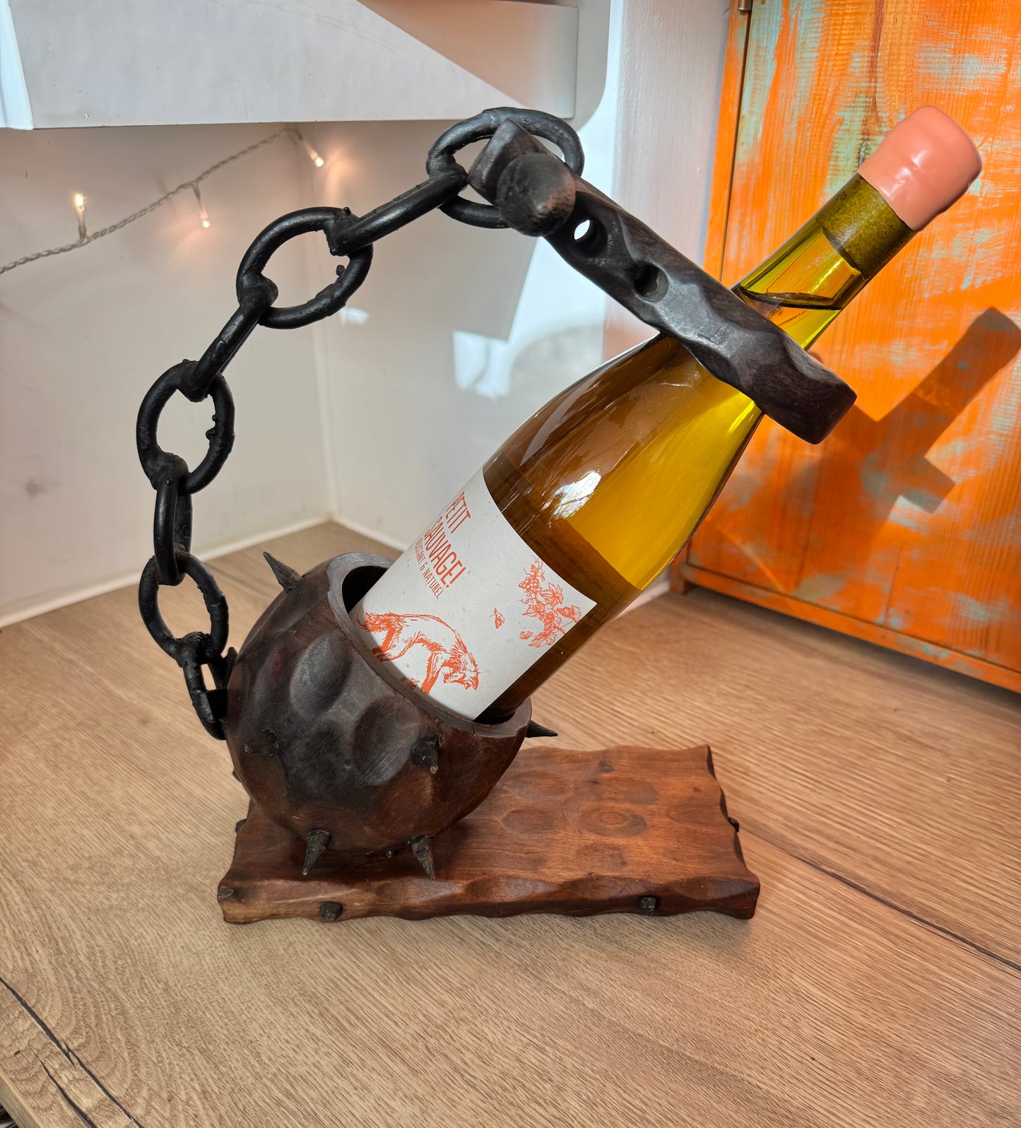 Brutalist Ball and Chain Wine Bottle Holder | Medieval Gothic Style | Vintage Retro Mid Century |