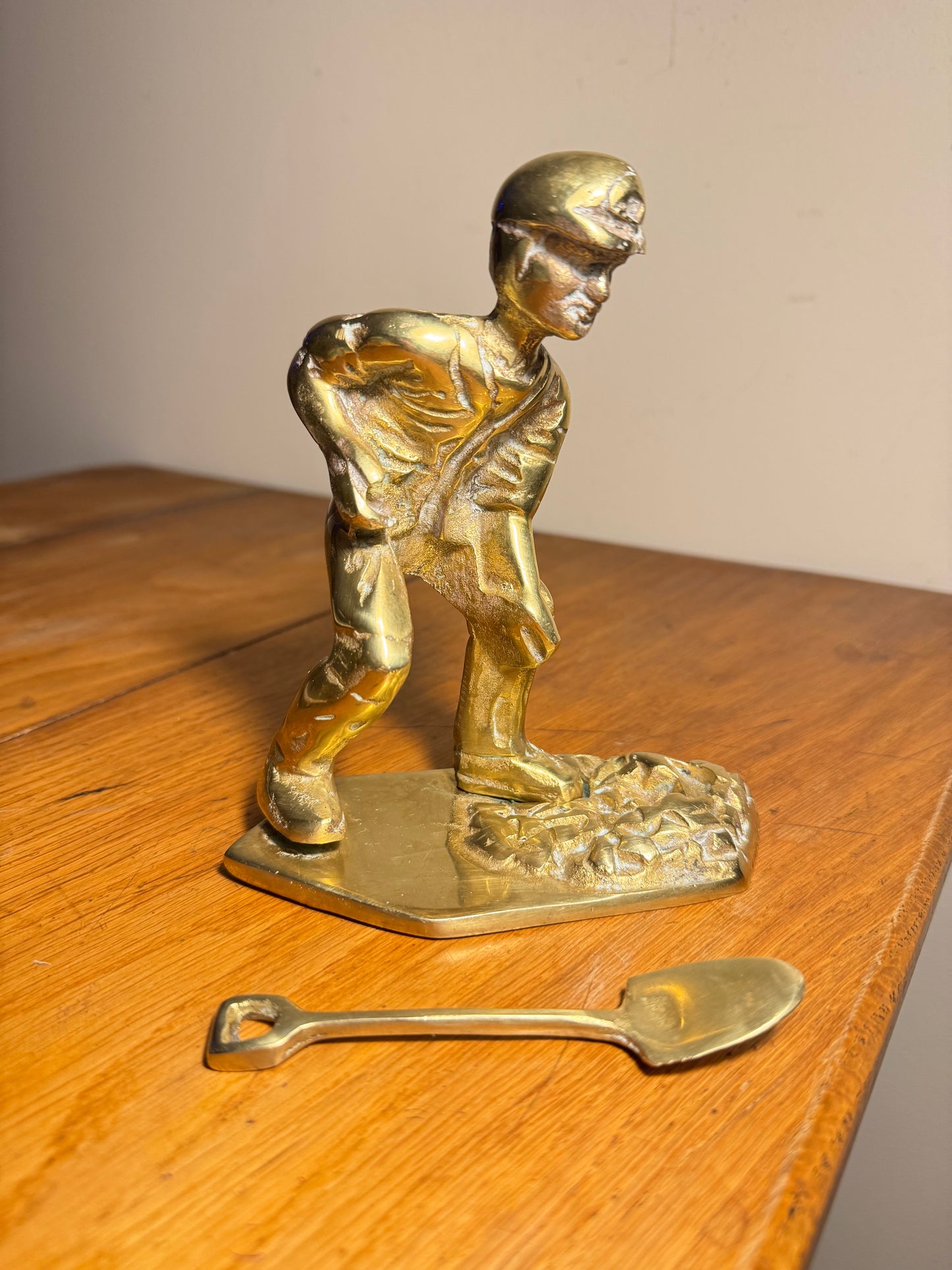Solid Brass Coal Miner Figure with Removable Shovel