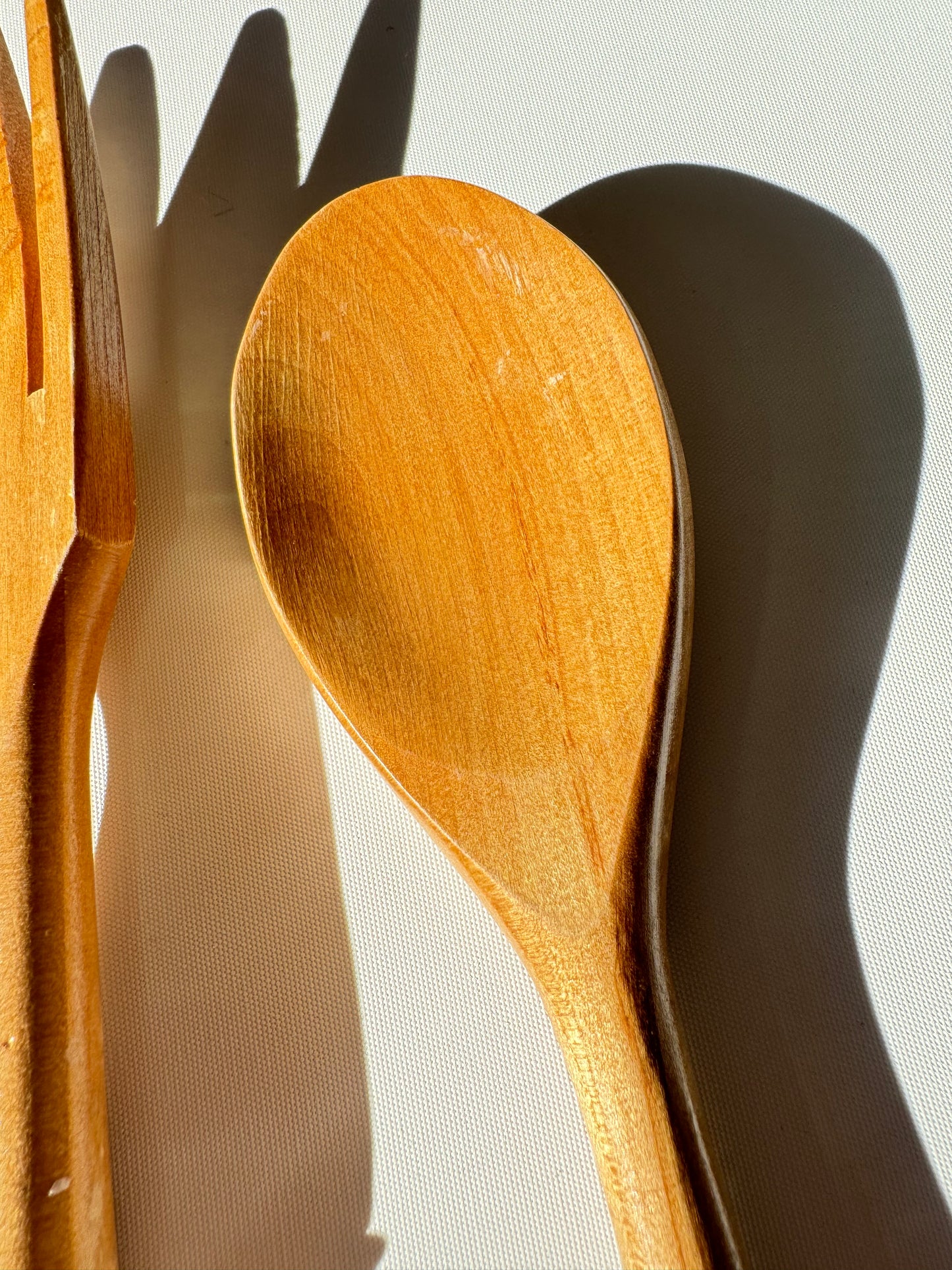 Wooden Salad Spoon & Fork with Ceramic Handles | Vintage Retro Kitchenalia | Serveware |