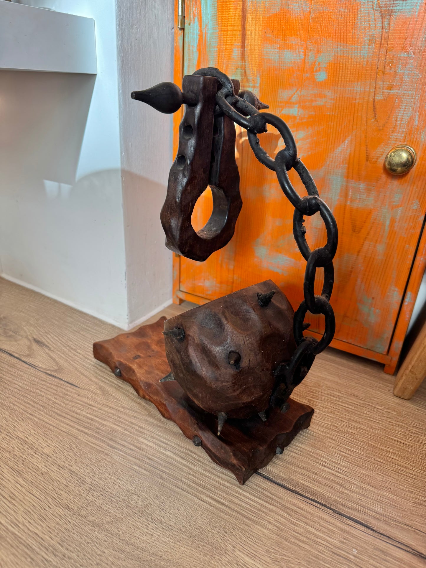 Brutalist Ball and Chain Wine Bottle Holder | Medieval Gothic Style | Vintage Retro Mid Century |