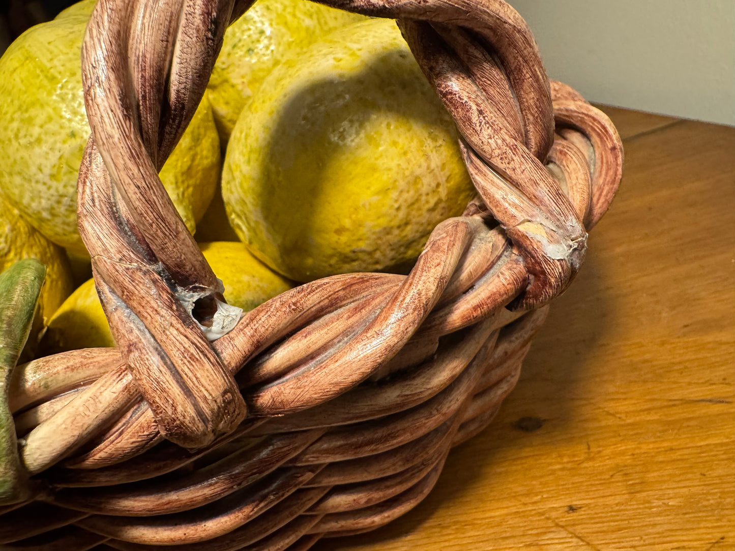Ceramic Lemon Basket Handmade Portugal Signed Alcobaca Lifesize | Vintage Retro Decor |