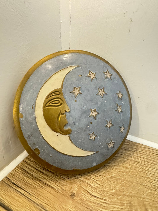 Brass and Enamel Moon and Stars Trinket Dish | Celestial Lidded Trinket Pot | Vintage |