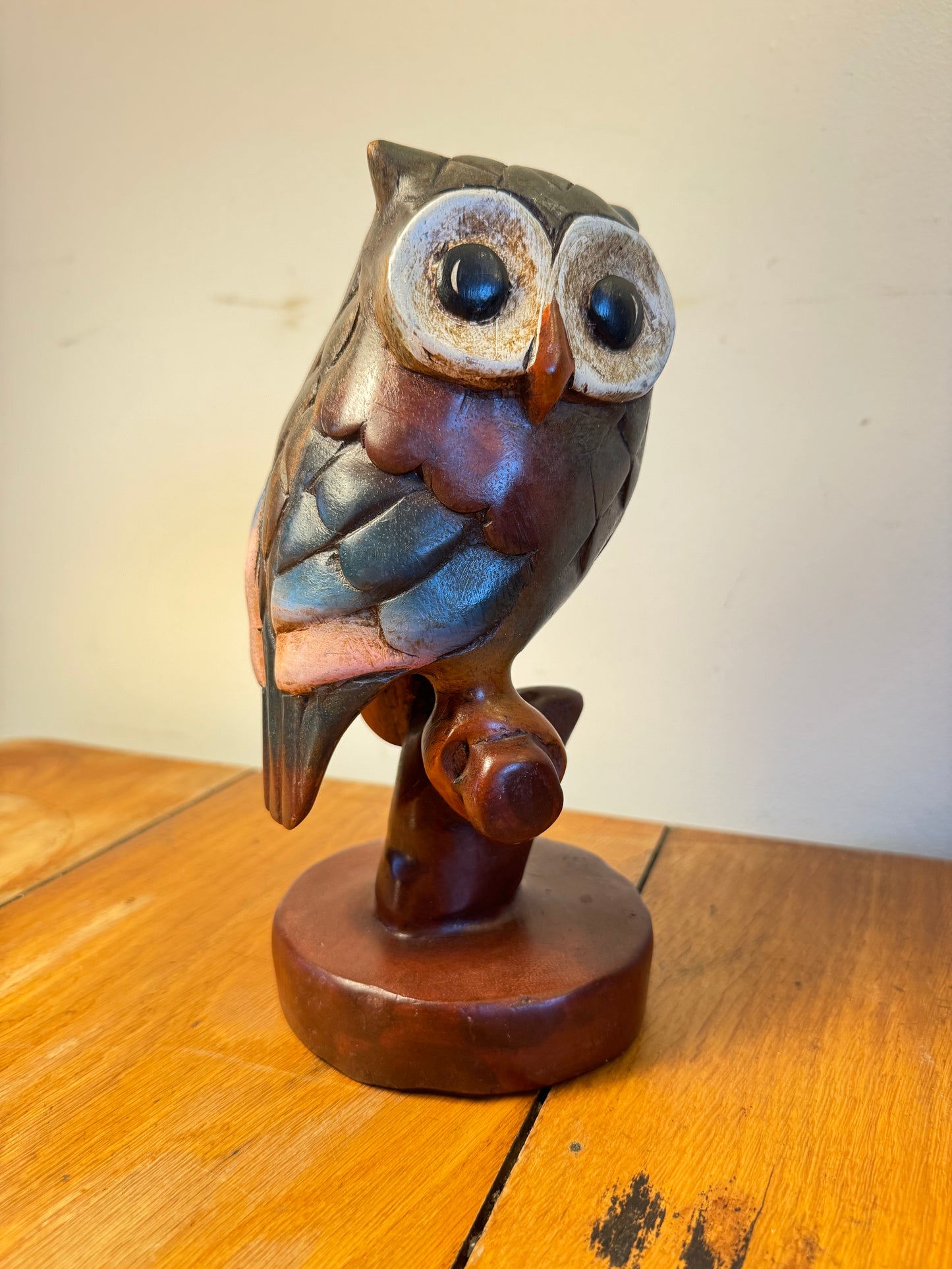 Handcarved Wooden Owl | Vintage Quirky Decor | Folk Art | Bird Sculpture |