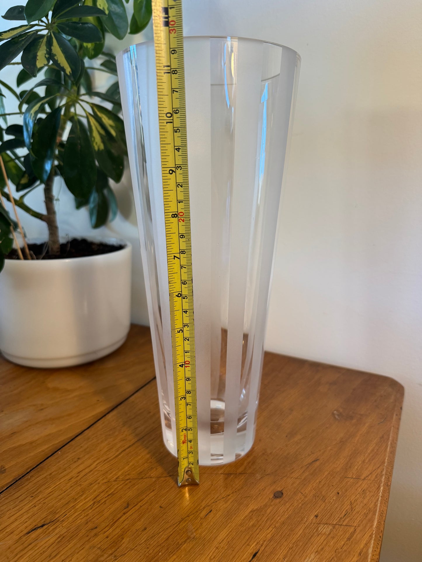 Clear Frosted Stripe Glass Vase | Vintage Retro |