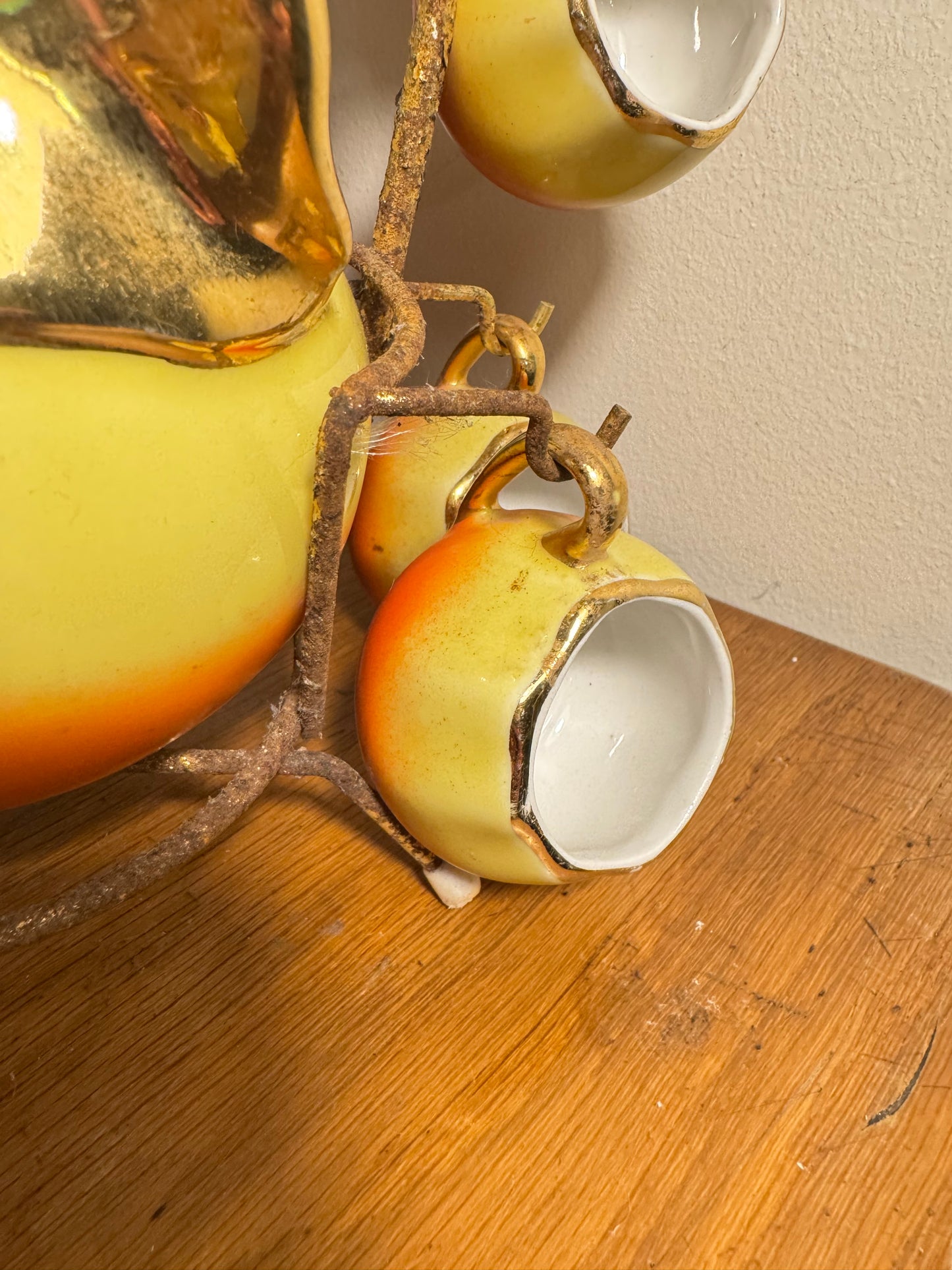 French Pear Liqueur Decanter Set with Stand & Cup Holder | Vintage Retro Quirky Barware |