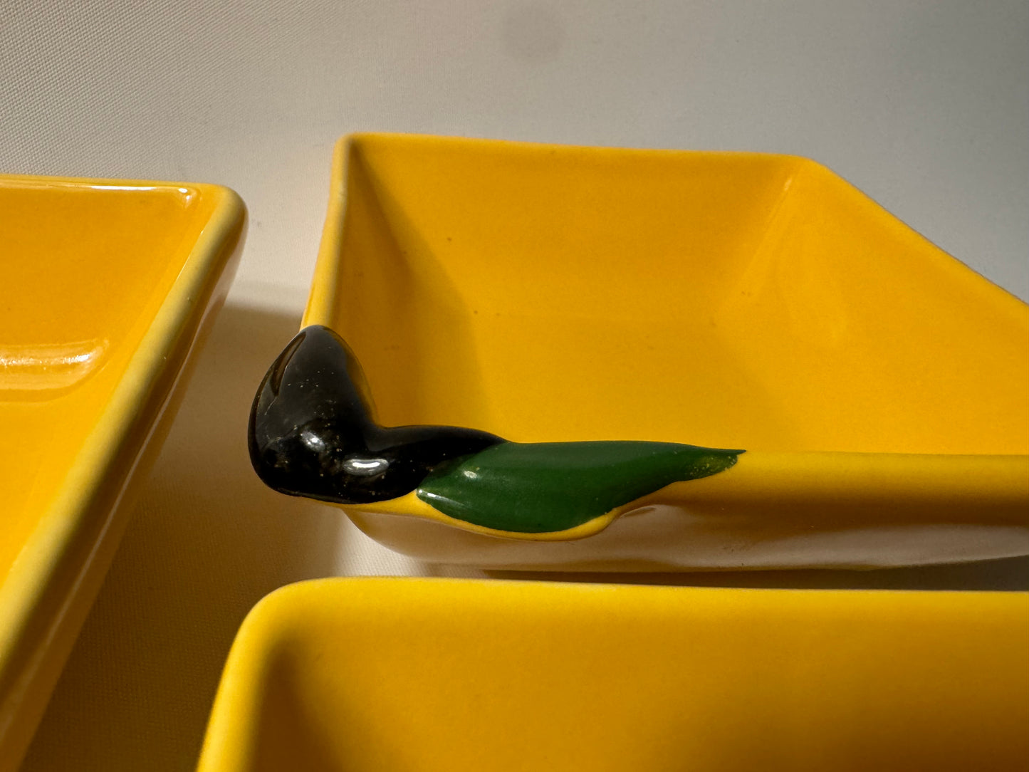 Silea Yellow Serving Bowls with Olive Design | Vintage Retro | Serveware Dinner Party | Made in France |