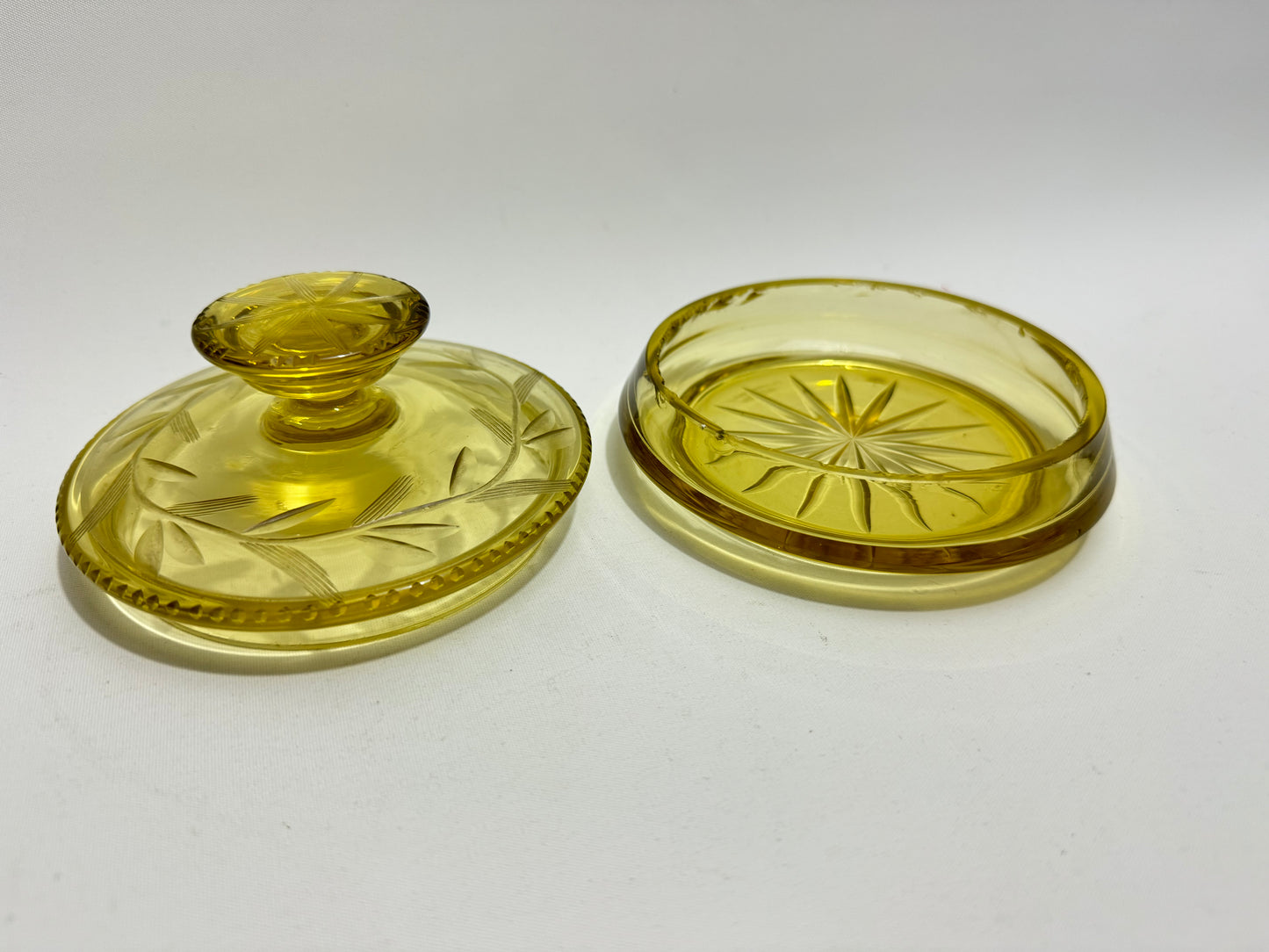 Etched Glass Lidded Trinket Dish | Vintage Retro |