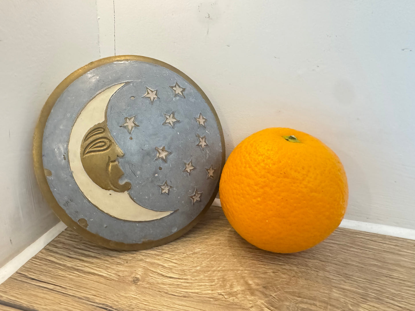 Brass and Enamel Moon and Stars Trinket Dish | Celestial Lidded Trinket Pot | Vintage |