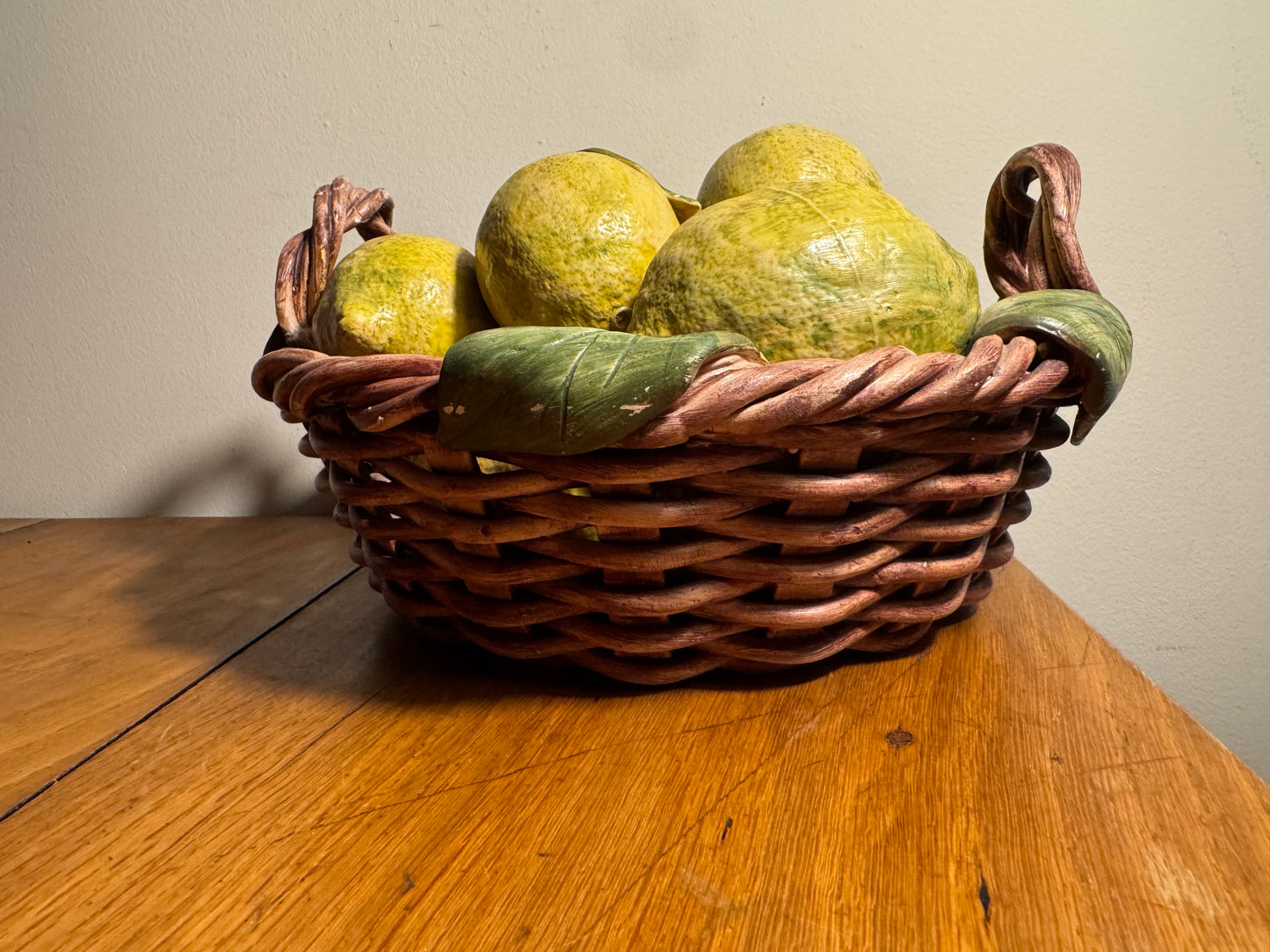 Ceramic Lemon Basket Handmade Portugal Signed Alcobaca Lifesize | Vintage Retro Decor |
