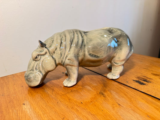 Ceramic Hippopotamus Ornament | Vintage Decor | Quirky Kitsch |