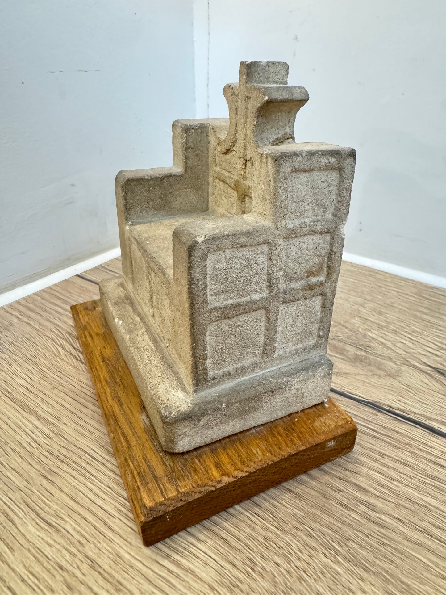 St Luke’s Deptford Stone Chair Ornament on Wooden Base | 1960 | Catholic Holy Decor | Gothic |