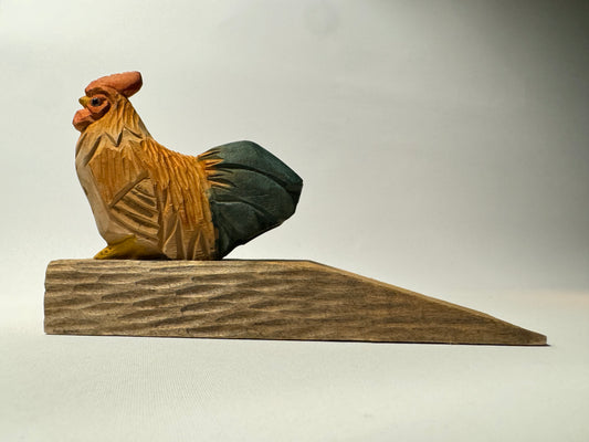 Hand Carved Wooden Cockerel Doorstop | Vintage Retro | Farmhouse |