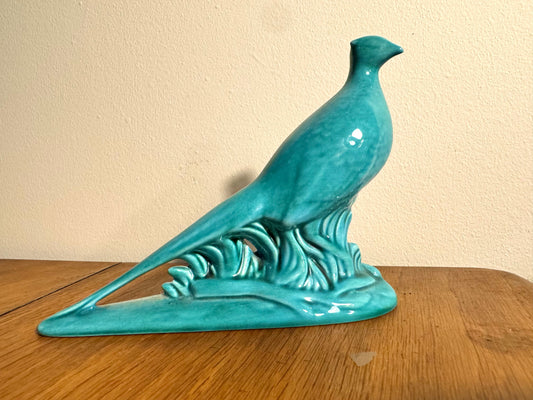 Turquoise Green Ceramic Pheasant Statue Ornament | Vintage Retro Decor | Made in UK |