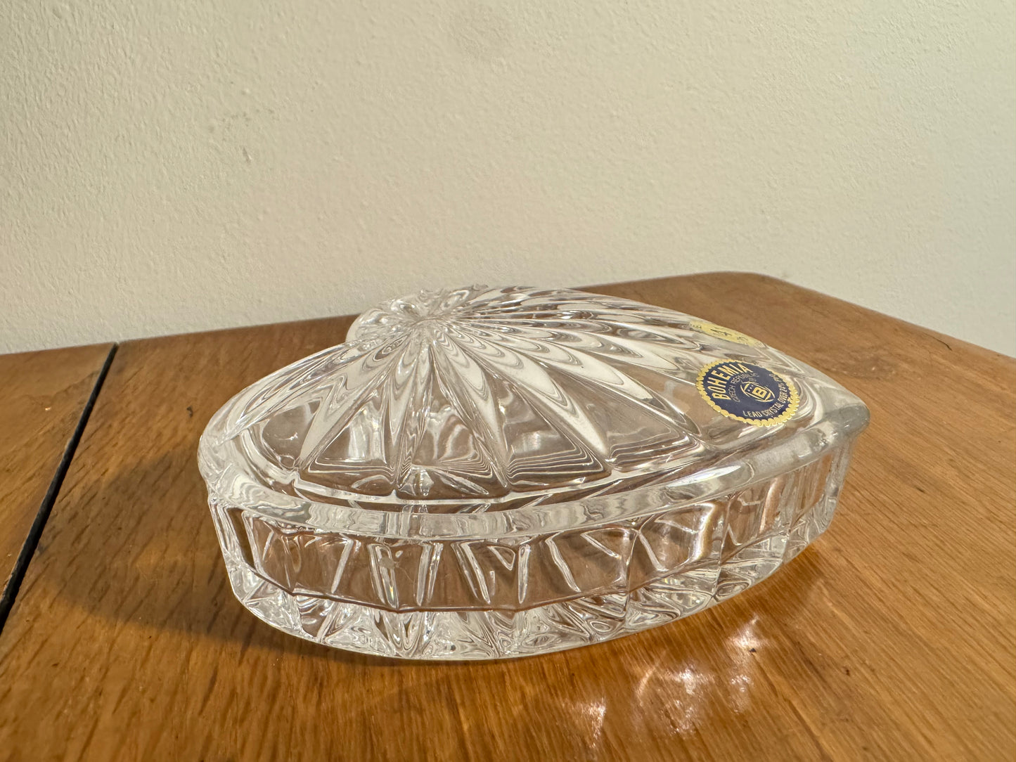 Bohemia Crystal Heart Shaped Lidded Trinket Dish | Vintage Retro |