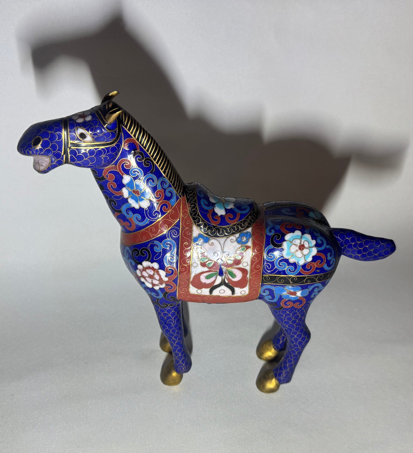 Blue Floral Cloisonné Horse